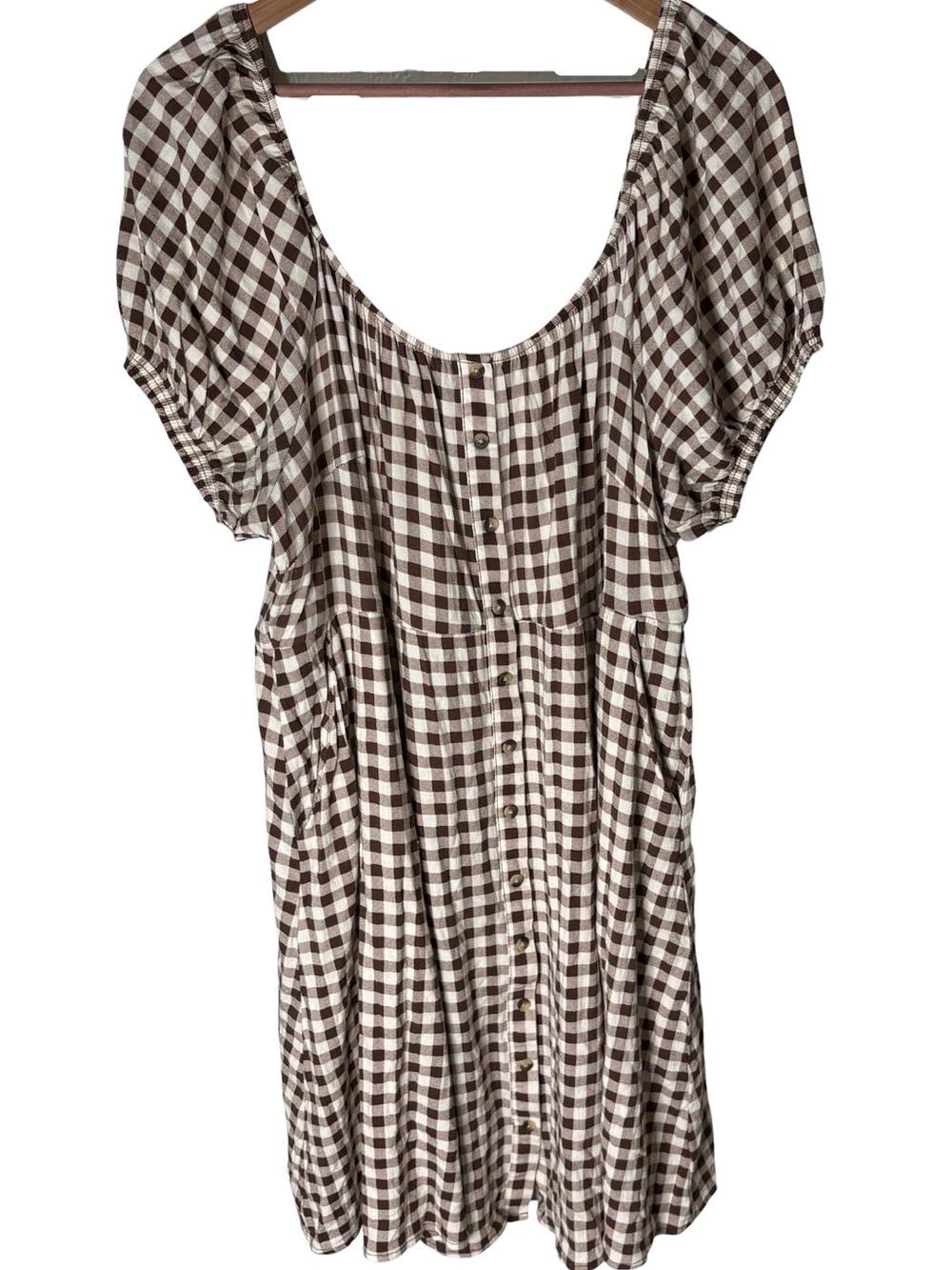 Torrid Size 3 Brown Gingham Puff Sleeve Button Front Cottagecore Midi Dress